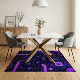 Purple Neon Purple Cyber Circuit Area Rug