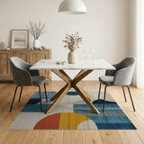 Modern Geometric Abstract Area Rug in Blues Orange