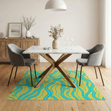Sunny Yellow Teal Wavy Lines and Dots Area Rug