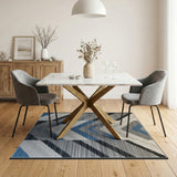 Modern Grey Chevron Rug with Blue Accents