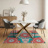 Coral Teal Mandala Boho Area Rug