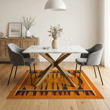 Vibrant Orange Black Geometric Southwestern Rug