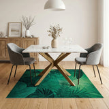 Washable Modern Emerald Green Tropical Botanical Low Pile Area Rug