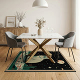 White Cat Starry Desert Night Rug