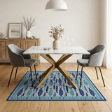 Stylized Blue Fish Coastal Area Rug