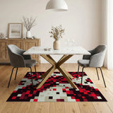 Red Pixelated Geometric Area Rug