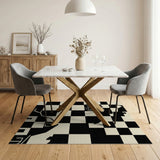 Black White Checkered Farmhouse Silhouettes Rug