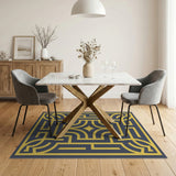 Navy Gold Geometric Maze Area Rug