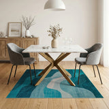 Geometric Modern Teal Blue Abstract Wave Area Rug