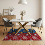 Festive Navy Blue Red Bauble Snowflake Area Rug