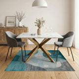 Teal Organic Geometric Abstract Rug