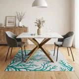 Teal Coral Seaweed Area Rug