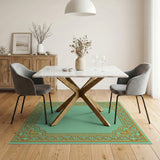 Ornate Gold Border Mint Green Area Rug