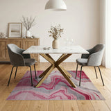 Swirling Pink Marble Abstract Area Rug
