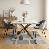 Geometric Modern Black White Geometric Block Rug