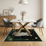 Starry Night Green-Eyed Cat Forest Rug