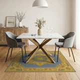 Ornate Gold Medallion Blue Area Rug