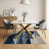 Geometric Modern Blue Teal Abstract Wave Area Rug