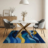 Abstract Area Blue Teal Wave Abstract Area Rug