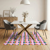 Rainbow Hearts Bells Pink Kids Area Rug