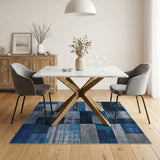 Blue Teal Patchwork Distressed Area Rug