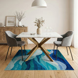 Cascading Teal Waves Abstract Area Rug