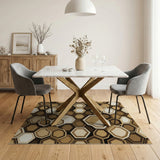 Modern Brown Tan Hexagon Geometric Area Rug