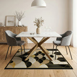 Washable Art Deco Geometric Black and Gold Low Pile Area Rug