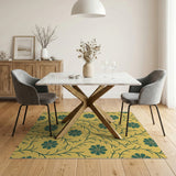 Vintage Yellow Green Daisy Floral Area Rug