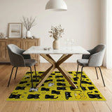 Kids Cartoon Playful Black Cats on Sunny Yellow Area Rug