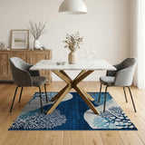 Navy Blue Coral Reef Coastal Area Rug