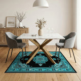 Teal Persian Medallion Rug on Black