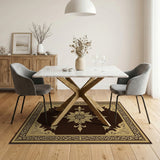 Ornate Gold Filigree Floral Brown Area Rug