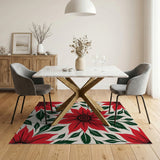 Bold Red Poinsettia Floral Floral Vintage Area Rug