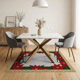 Red Poinsettia Gold Frame Border Rug