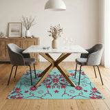 Ornate Red Floral Persian Area Rug on Teal