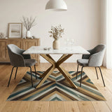 Teal Tan Chevron Geometric Area Rug
