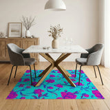 Vibrant Pink Camellia Teal Floral Area Rug
