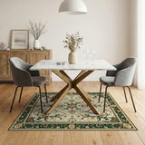 Cream Persian Floral Area Rug with Green Border