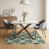 Green Mint Green Fern Leaf Pattern Area Rug