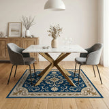 Blue and Teal Navy Blue Gold Floral Persian Area Rug