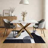 Geometric Modern Black White Curved Geometric Area Rug