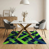 Vibrant Lime Green Navy Geometric Area Rug