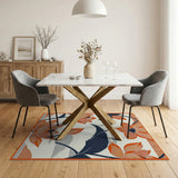 Vibrant Orange Lotus Floral Area Rug