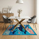 Playful Cartoon Whales Ocean Kids Rug