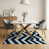 Geometric Modern Navy Blue Zigzag Geometric Area Rug