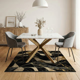 Luxe Black Gold Geometric Abstract Area Rug
