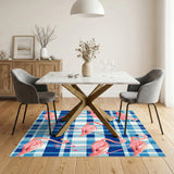 Pink Flamingo Blue Check Area Rug