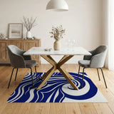 Navy Blue Swirling Wave Area Rug