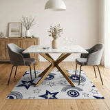 Navy Stars Crescent Moons Kids Area Rug